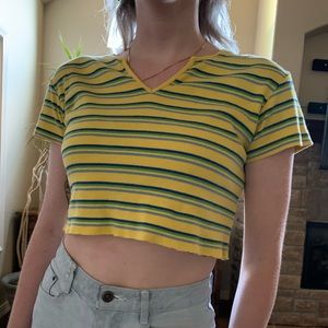 Vintage Striped Raw Hem Cropped Baby Tee